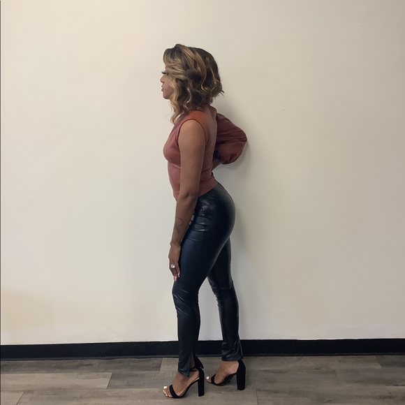 Women's Chestnut Delight One Shoulder Puff Sleeve Top - Picture 2 of 5